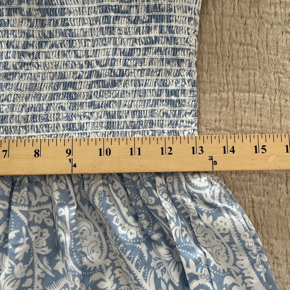 XS/S OPT: Quality Cotton Midi Dress Fitted Torso Paisley Light Blue/White NWT! - Picture 6 of 8